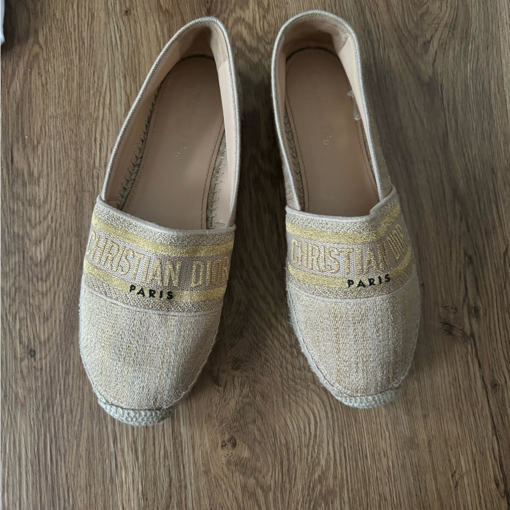 Christian Dior gold espadrilles